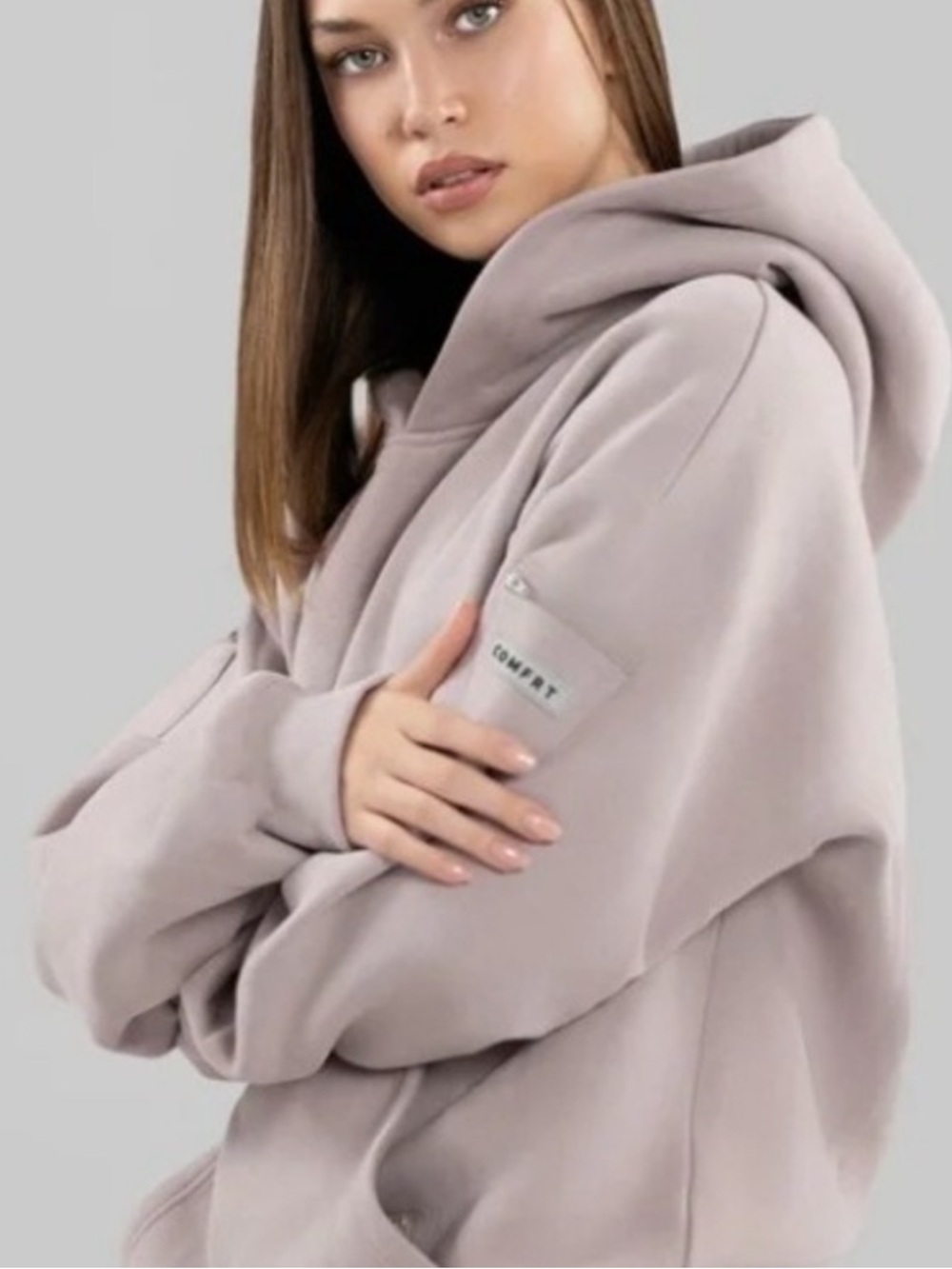 COMFRT Heavyweight Fleece Travel Essentials Hoodie Bark Size Small